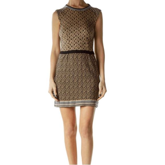 Nanette Lepore Beige Black Tan Printed Sleeveless Knit Dress Size Small - Picture 1 of 9
